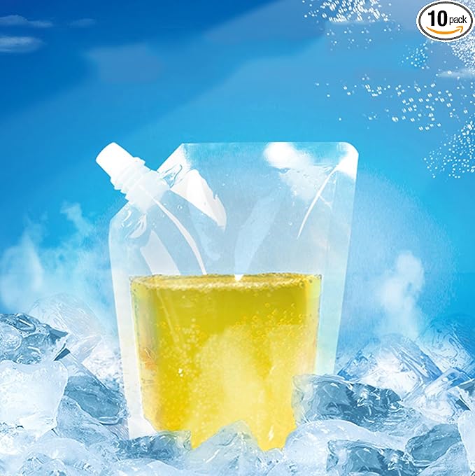 16oz Collapsible Emergency Water Container Bag BPA Food Grade Storage Jug No-Leak Freezable Odorless Drink Juice Pouches for Outdoor Sport Camping Hiking Backpack Plastic Flask(10Pack Inclined opening