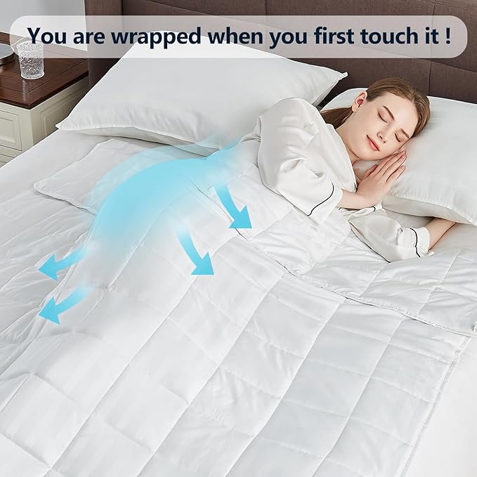 Weighted Blanket(40"x60" 7lbs) Weighted Blanket Cooling Blanket for Sleeping,Throw Size Breathable Blanket with Premium Glass Bead(White)