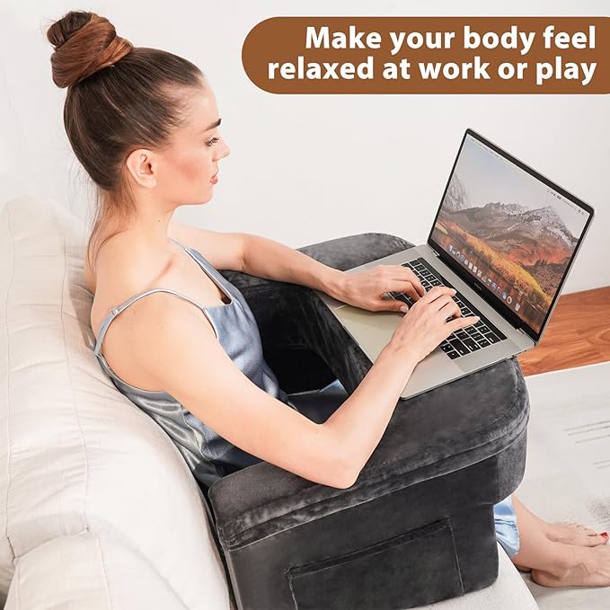 Gaming Pillow,Memory Foam Reading Pillow,Arm Rest Pillow with Side Pocket,Soft Lap Desk Pillow for Adult, Bed Rest Pillow for Reading, Working, Gaming