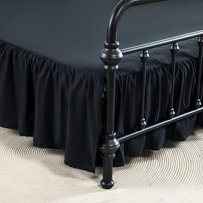 King Size Bed Skirt, 18'' Drop, Microfiber, Black