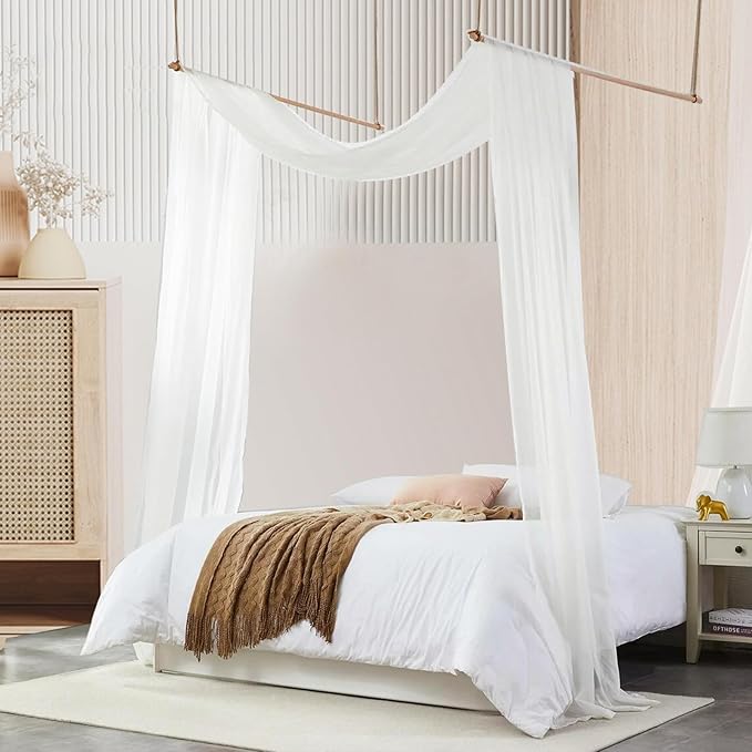 Bed Canopy for Girls,King Canopy Bed Curtains with Bed Frame Queen & Full Bed 59 * 225in White Tulle Canopy Bed Scarf,Sheer Bed Drapes,Twin Girls Canopy Bed Decor for Baby Crib,Kid Bed and Adult Beds