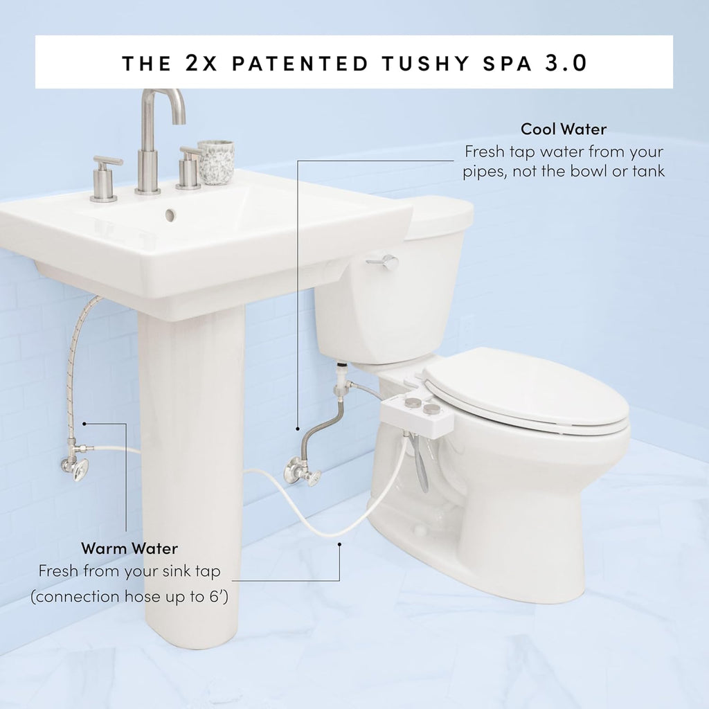 TUSHY Self-Cleaning Cool to Warm Water Bidet Attachment. Easy Universal DIY Install, No Plumber Required (Sink Connection Needed for Water Temperature Control), Bronze Knob
