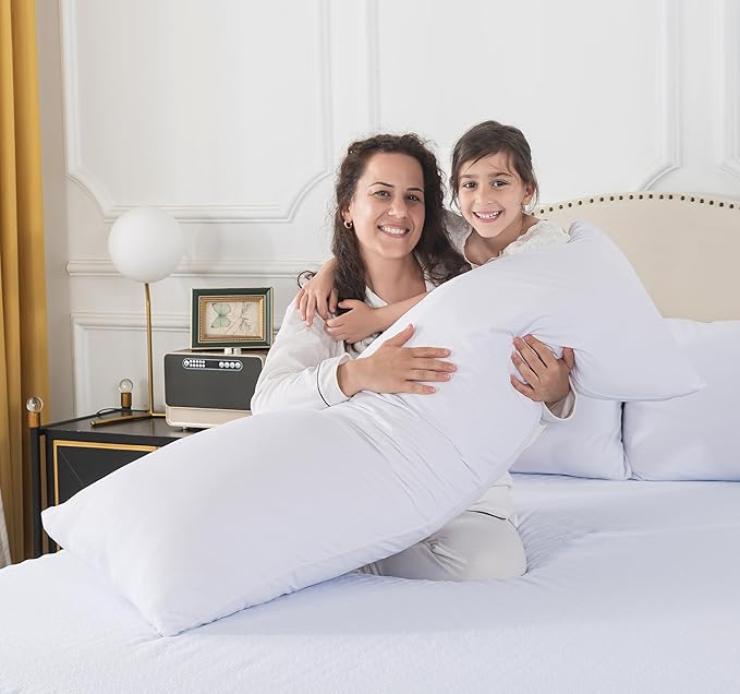 WhatsBedding Memory Foam Body Pillow for Adults, Long Body Pillow for Sleeping, Full Body Pillow for Bed (Removable Cotton Jersey Knitted Cover) - White