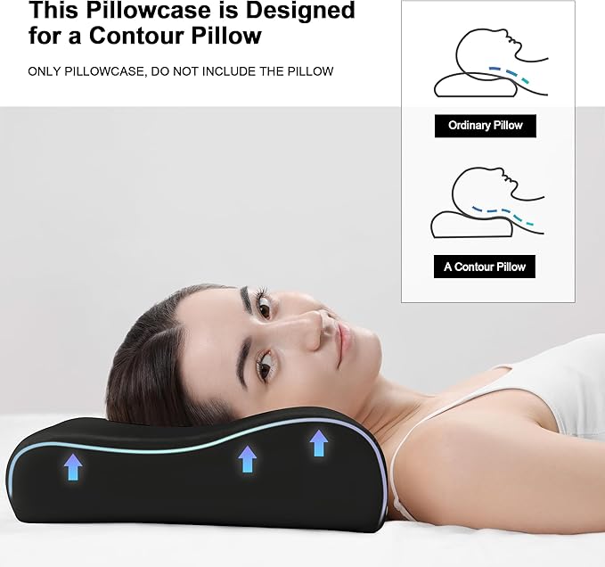 HOMBYS Satin Pillow Case for Contoured Support Pillow (DO NOT Include Pillow) -Zippered Pillow Cover for Neck Pillow for Cervical 1 Pack-Silky, Smooth and Breathable, Standard