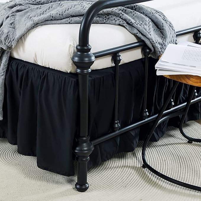 Bed Skirt Ruffled Bed Skirt with Split Corners, 18 Inch Drop Dust Ruffle Bed Skirt with Platform, Black,Full Size