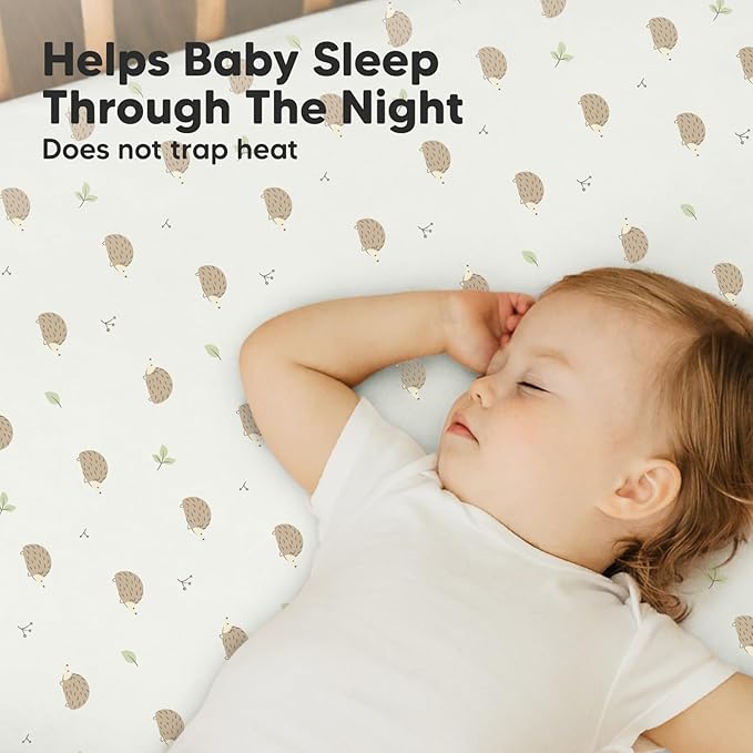 2-Pack Mini Crib Sheets Fitted, Pack and Play Sheets - Organic Cotton Pack N Play Sheets for Pack and Play Mattress, Playard Baby Crib Sheets, Jersey Crib Sheets Neutral for Boys,Girls (Nibbles/Bruce)