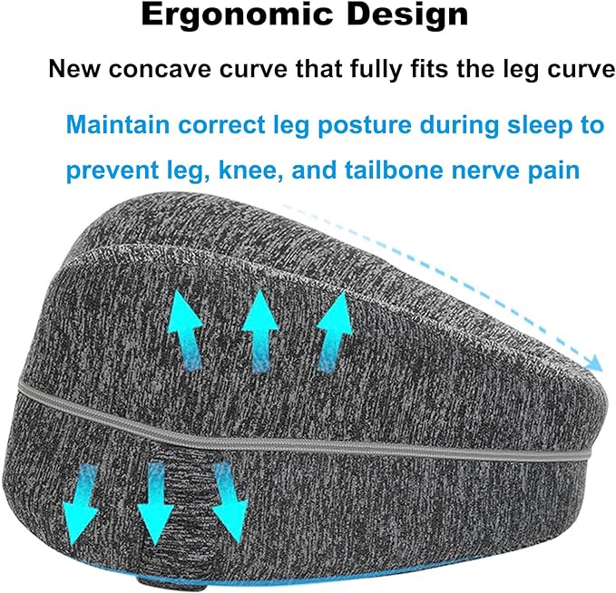 Knee Foam Support Pillow, Ergonomic Design, Knee Pillow for Side Sleepers, Memory Leg Pillow for Relieving Sciatica, Knee Support, Back Pain, Leg Support, Relieve Pain, Grey