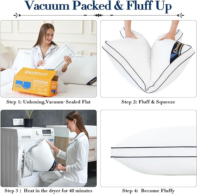 OTOSTAR Pillows King Size Set of 2 Bed Pillows for Sleeping Cooling Pillows 2 Pack with 3D Microfiber Filling Breathable Cover Pillows for Back Stomach or Side Sleepers Soft Fluffy Pillows for Bed