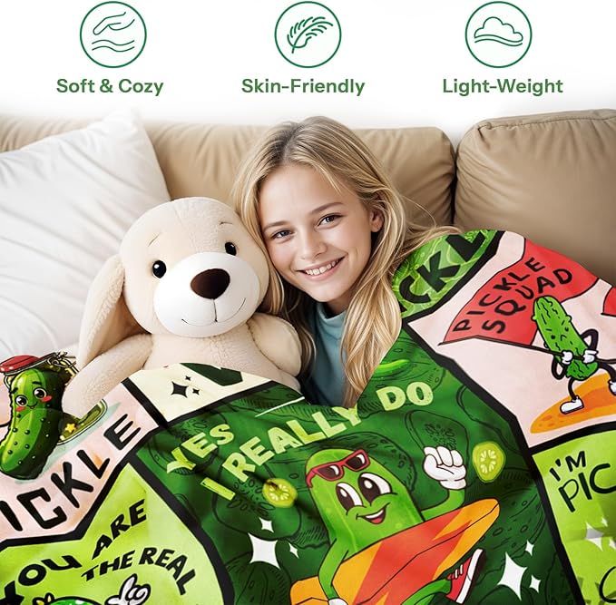 Pickle Gifts for Pickle Lovers, Pickle Lover Gifts, Pickle Blanket for Pickle Lovers, Pickle Themed Gifts, Funny Pickle Gifts Blanket on Birthday Christmas 50x60 in