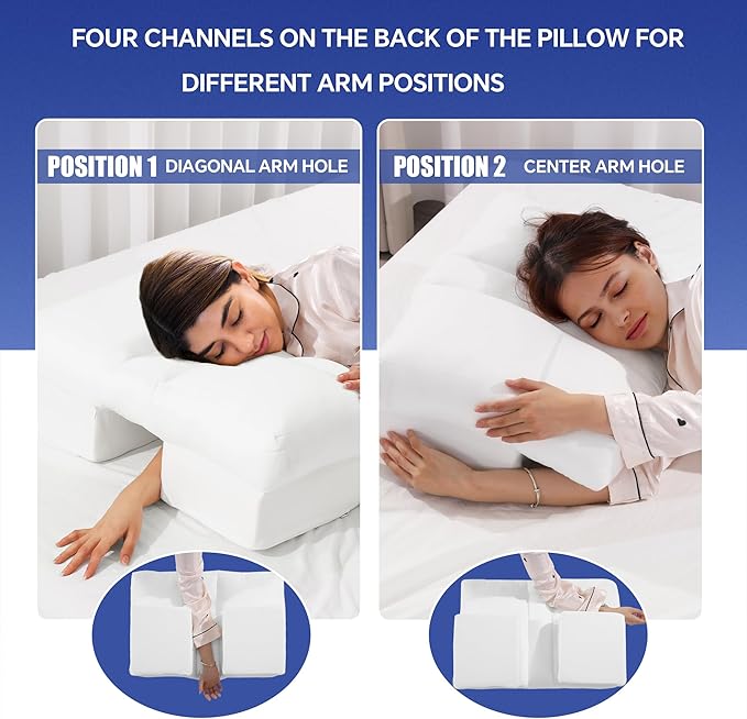 HOMBYS Firm Side Sleeper Pillow with Arm Hole, No Pressure on Arm & Neck, Reduce Neck & Shoulder Pain,Ergonomic Arm Holes Positioner Suitable for Side,Back & Stomach Sleepers, Supportive & Comfortable
