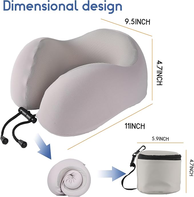 Travel Neck Pillow, Curved Ergonomic Design, Ice Silk Fabric is Comfortable and Breathable, The Pillowcase is Removable. Comes with Portable Storage Bag and Ear Plugs