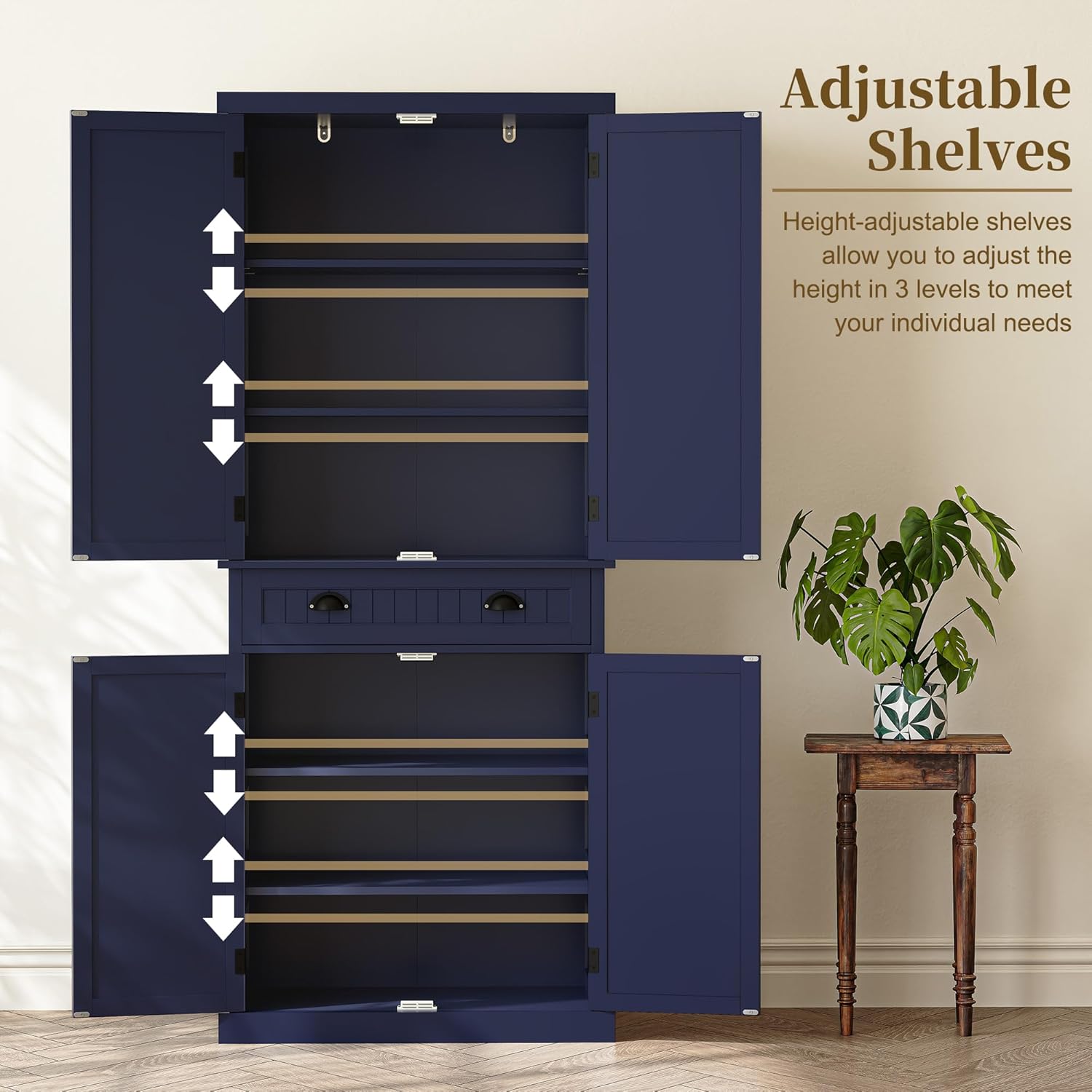 ARTPOWER 72" Tall Kitchen Pantry Storage Cabinet with Drawer and Adjustable Shelves, Pantry Cabinet for Kitchen, Bathroom or Hallway, Blue