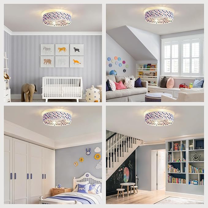 Moooni Colorful Wood Beaded Ceiling Fan with Light 19 inch Boho Wood Beaded Fandelier 6 Speed Flush Mount Ceiling Fan with Light Boho Fandelier