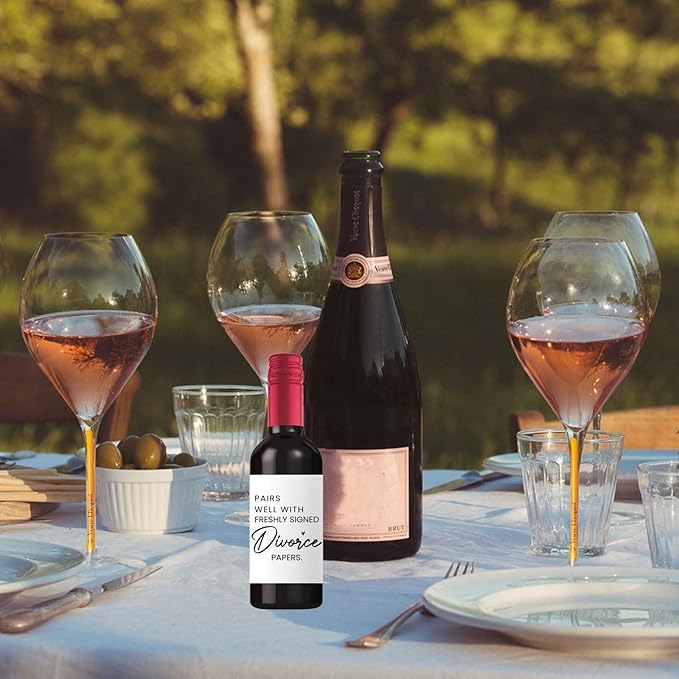 24 Pcs Mini Divorce Wine Labels, Divorce Breakup Gifts for Women Men Her, Divorce Party Decorations for Women, Pairs Well With Freshly Signed Divorce Papers Wine Bottle Stickers Labels