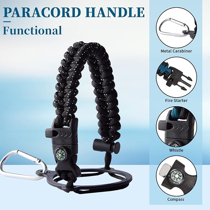 32oz Insulated Water Bottles - with Straw Spout Lid, Bottle Holder Strap Sleeve, Survival Paracord Handle, Protective Cup Mat, Sweat-Proof Water Bottle, Metal Thermo Flask for Sports Workout