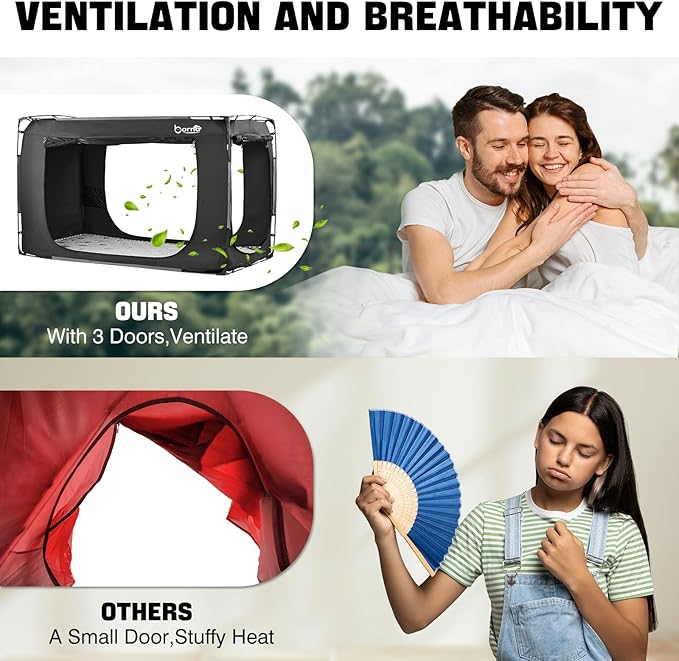 BORNA Bed Tent Bed Canopy King Size, Portable Sleeping Tents Dream Tents Indoor for Kids and Adult, Breathable 70% Blackout Big Space on Bed with Three Doors (Mattress Not Included)