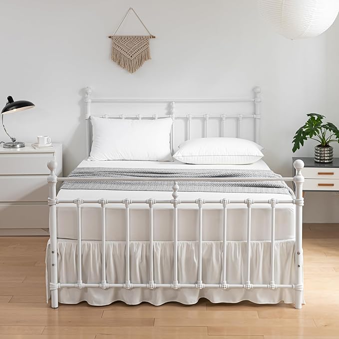 Bed Skirt Queen Size Ruffled Bed Skirt with Split Corners, 14 Inch Drop Dust Ruffle Bed Skirt with Platform, Ivory