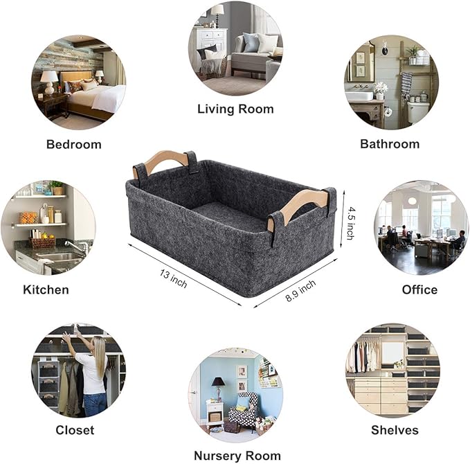 Collapsible Storage Basket Medium Rectangle Felt Fabric Baskets Storage Bins Organizer for Underwear Socks Bra Towel Toiletry Baby Products Storage Basket Light Gray