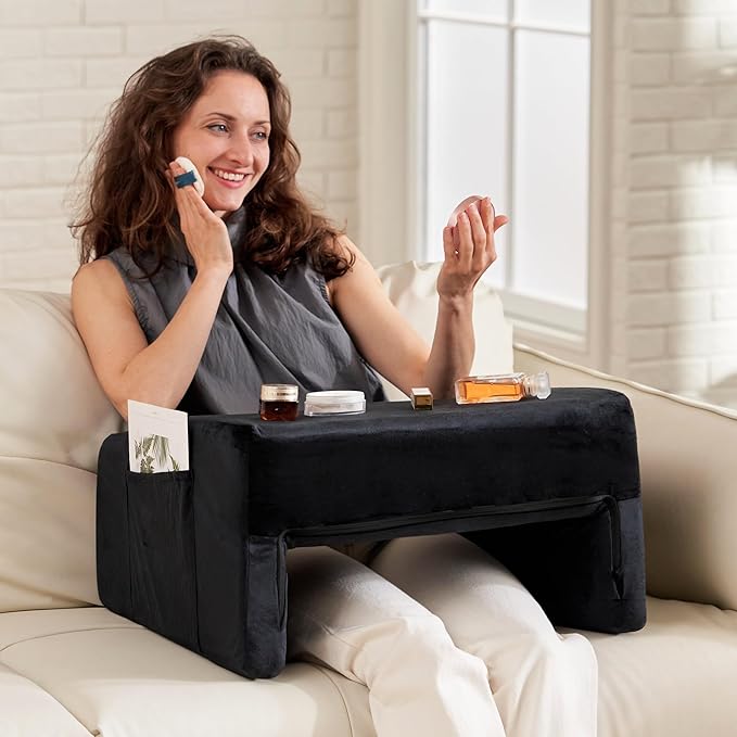 Homguava Reading Pillow Memory Lap Desk Foam Pillow for Adults Gaming Pillow Arm Rest Pillow for Reading, Crocheting, Gaming or Sitting in Bed (Black, Medium)