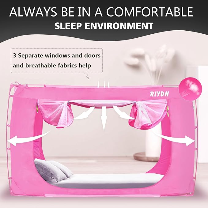 Bed Tent Bed Canopy Queen Size Tents for Adult and Kids- Portable Dream Tent Indoor Sleeping Tents 70% Blackout with 3 Doors Breathable Big Space Tents