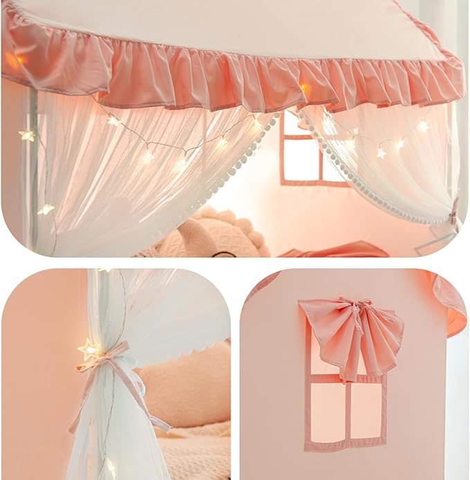 Avrsol Twin Size Bed Tents Canopy - Large Sleeping Tents Indoor for Privacy Space, Portable Big Space Floor Bed Tents for Kids/Adult (Pink)