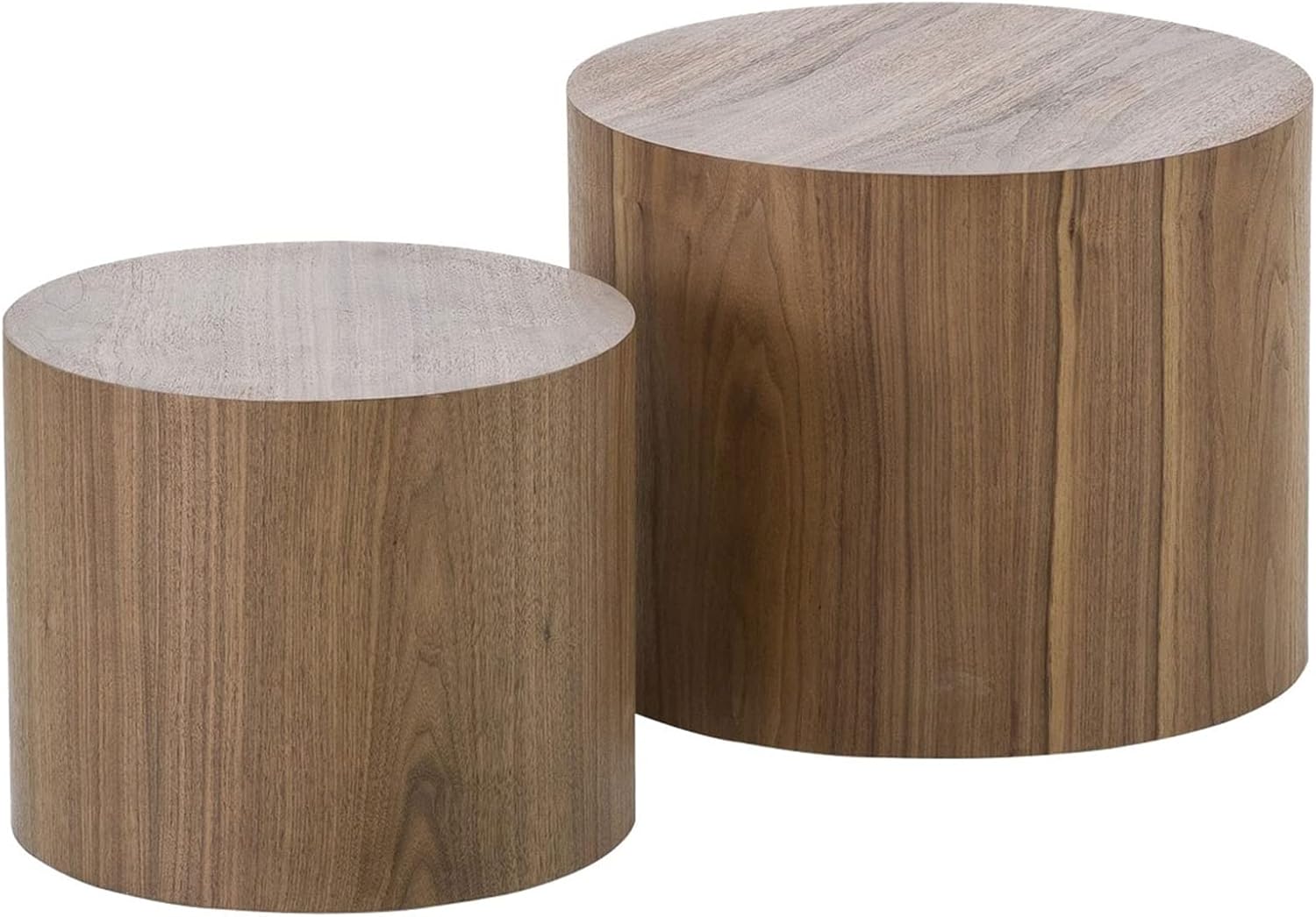 18.9”Round Nesting Coffee Table Set of 2,Wooden Circle Coffee and End Tables,Durable Accent Furniture,Modern Space-Saving Design for Small Living Rooms,Offices,No Assembling Needed,Walnut