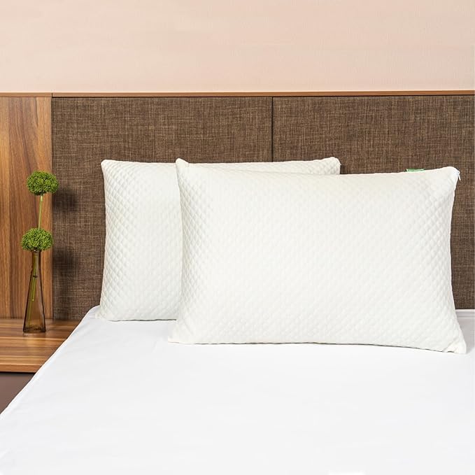 Shredded Memory Foam Pillows for Sleeping 2 Pack - Cooling Bed Pillows Standard Size Set of 2 - Medium Frim Gel Pillows for Side & Back Sleeper with Washable Removable Cover