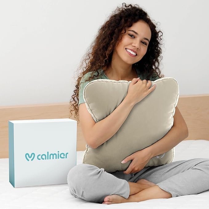 Calmier - 9 lb Sensory Weighted Pillow - Glass Bead Filled Hug Pillow - Ultra Plush Cozy Weighted Pillows for Adults and Kids - Child Sensory Pillow - Weighted Lap Pad (Tan - Minky, 9 LBS)