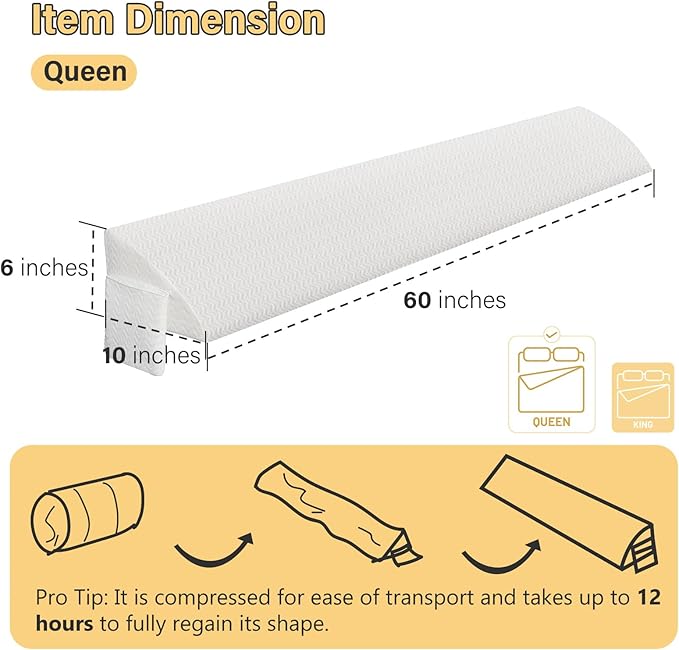 Vekkia Queen Bed Wedge Pillow for Headboard Gap/Mattress Gap Filler/Headboard Pillow/Bed Wedge Gap Filler,Stop Loosing Your Pillows