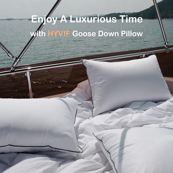 Luxury All Hungarian Goose Down Pillows Standard Size,Soft and Support Down Bed Pillow for Back,Side,Stomach Sleepers,480 Thread Count 100% Cotton Shell,Standard Size Soft Pillow 2 Pack 20"x26"