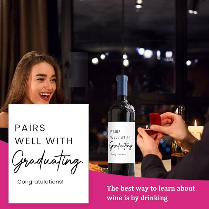 24Pcs Graduation Wine Labels, College Graduation Grad Gifts for Him Her Women, Graduation Party Decorations Wine Bottle Stickers Labels, Pairs Well With Graduating Wine Labels