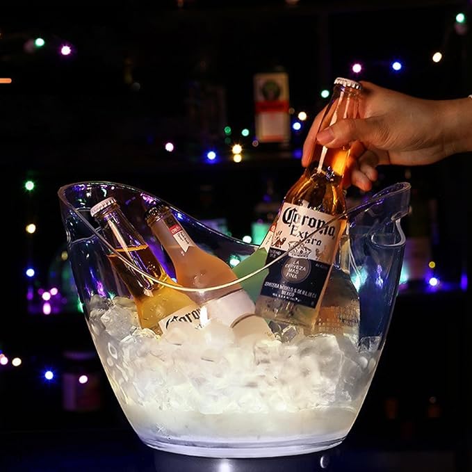 3-Pcs Ice Bucket - 4-Liter Food-Grade Clear Acrylic Champagne Bucket with Easy-to-Carry Handles, Fits 2 Wine Bottles or 5 Beer Bottles, Ideal for Parties