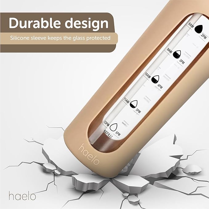 24oz Glass Motivational Water Bottle with Flip Lid Straw, Silicone Protective Sleeve, Handle, Reusable BPA Free (Sage Green)