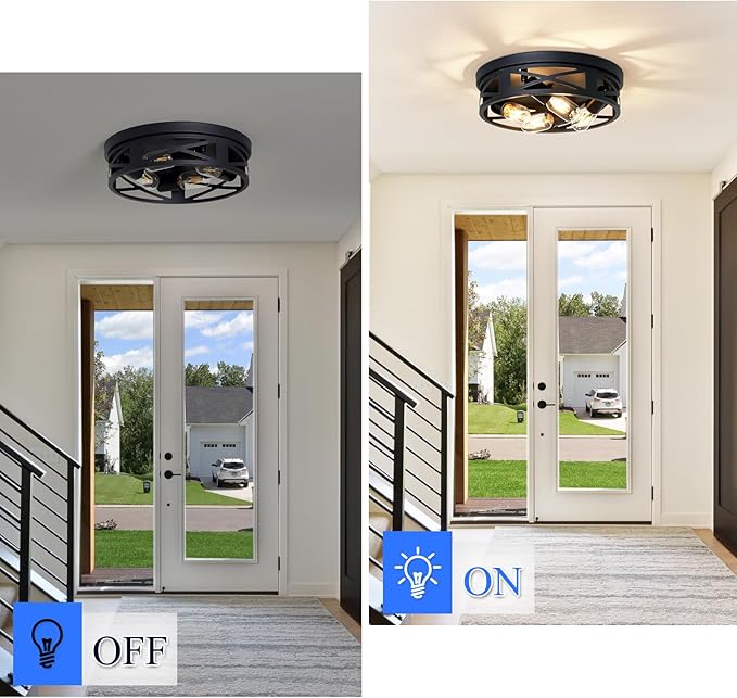 Flush Mount Ceiling Light Fixture,14 inch 4-Light Ceiling Light Fixture for Hallway, Black Hallway Light Fixtures Ceiling,Light Fixtures Ceiling Mount for Kitchen,Farmhouse,Hall (2 Pack)