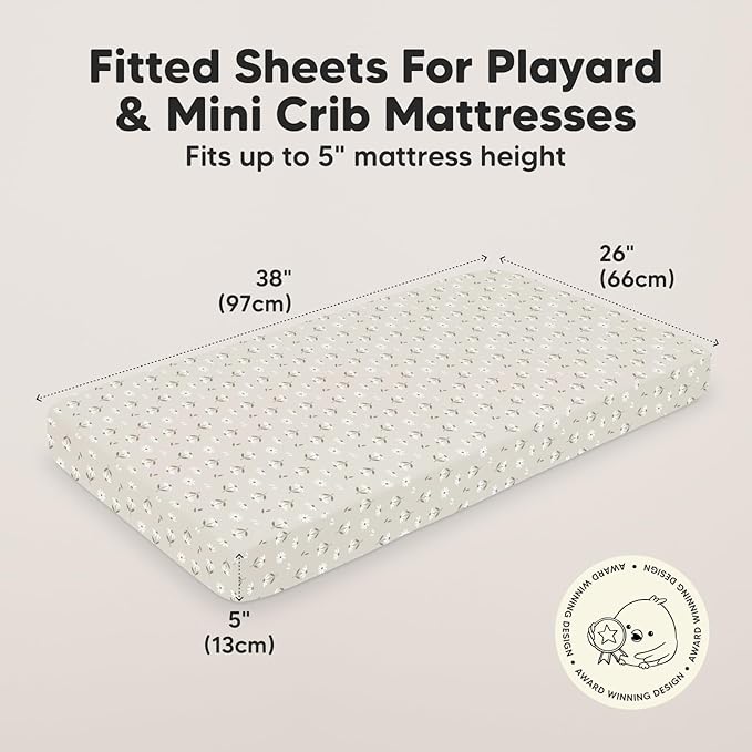 2-Pack Mini Crib Sheets Fitted, Pack and Play Sheets - Organic Cotton Pack N Play Sheets for Pack and Play Mattress, Playard Baby Crib Sheets, Jersey Crib Sheets Neutral for Boys, Girls (Daisies)