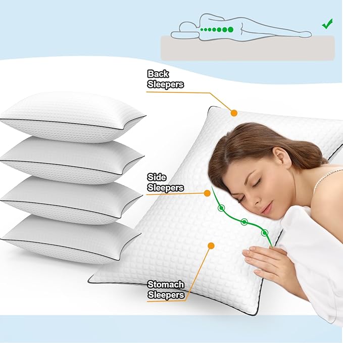 Bed Pillows for Sleeping Kig Size Set of 4,Cooling Breathable Pillows for Side and Back Sleepers Down Alternative Filling Luxury Soft