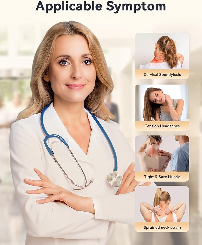 Heated Neck Brace Cervical Collar - Neck Support Brace with Heating Pad, Soft Foam Wraps Keep Vertebrae Stable and Aligned for Relief of Cervical Spine Pressure for Women & Men (S Size) Grey