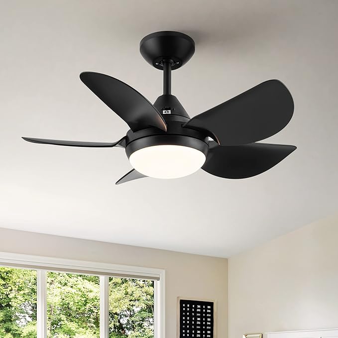 NicBex Ceiling Fan 30 Inch Indoor Modern Ceiling Fans with Integrated LED Light and Remote Control Down Rod Mount Ceiling Fan with 5 Blades for Living Room, Bedroom, Black