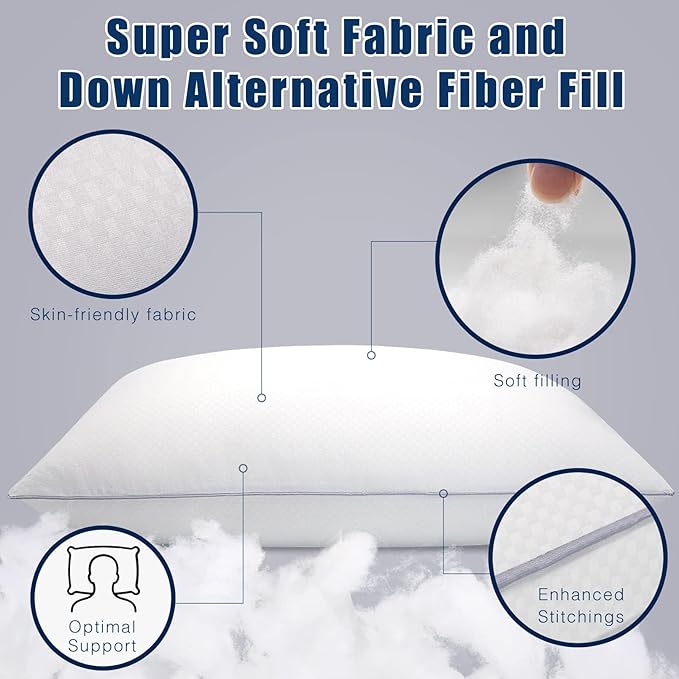 Bed Pillows for Sleeping 2 Pack, Standard Size Pillows Set of 2,Down Alternative Filling, Pillow for Back, Stomach or Side Sleepers Grey