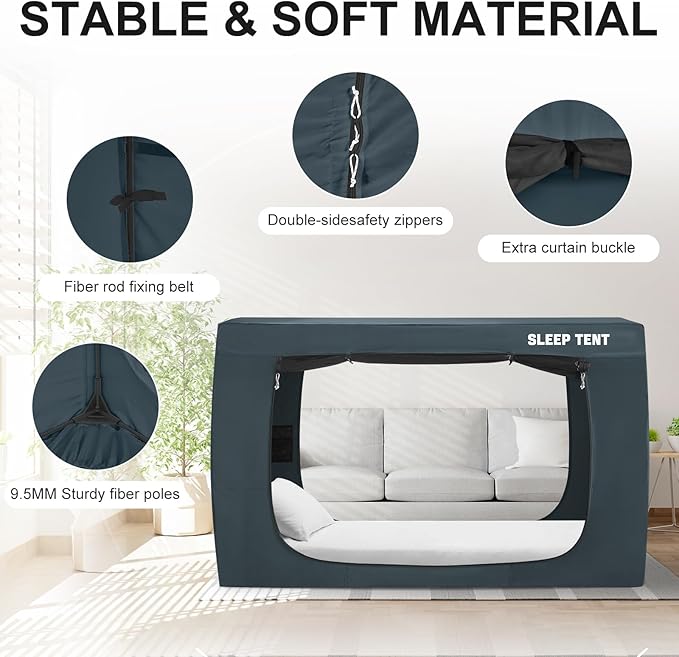 Bed Tent Queen Bed Canopy Dream Tents for Indoor Portable Blackout Tents Privacy Space Warm Breathable Sleeping Tents for Kids and Adult(Navy Blue,Mattress Not Included) Reducing Light