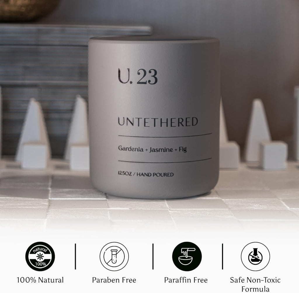 U.23 Luxury Scented Candle – Gardenia, Jasmine & Fig | Hand-Poured in USA with 100% Natural Coconut & Apricot Wax | Double Wick, Long-Lasting Aromatherapy Candle for Home, Gift & Relaxation (12.5 oz)