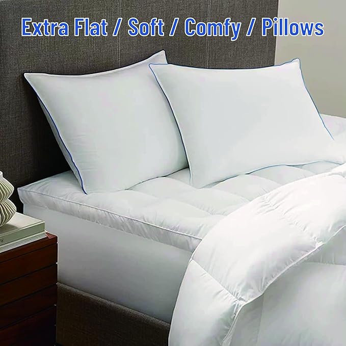 SILUI Extra Flat Soft Thin Pillows King Size Set of 2 Pack Bed Pillow with Down Alternative Fill for Side Back Stomach Sleepers, 20x36 Inches, White