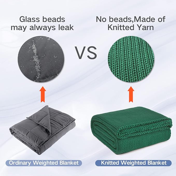 Knitted Weighted Blanket(Green 50"x75" 12lbs),Home Décor Cooling Throw Blanket for Hot Sleepers,Hand Made Chunky Knit Heavy Blanket for Adults Use on Full Size Bed