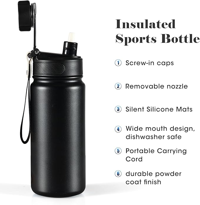 25 oz gym water bottle with straw, leak proof - men's/women's sports metal water bottle - double vacuum insulated stainless steel water bottle for gym, outdoors or traveling