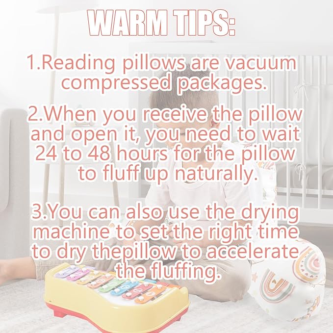 Judetye Reading Pillow for Kids, Back Rest Pillow for Sitting in Bed, Arm Pillow for Sofa and Floor, Lightweight and Machine Washable, Rainbow