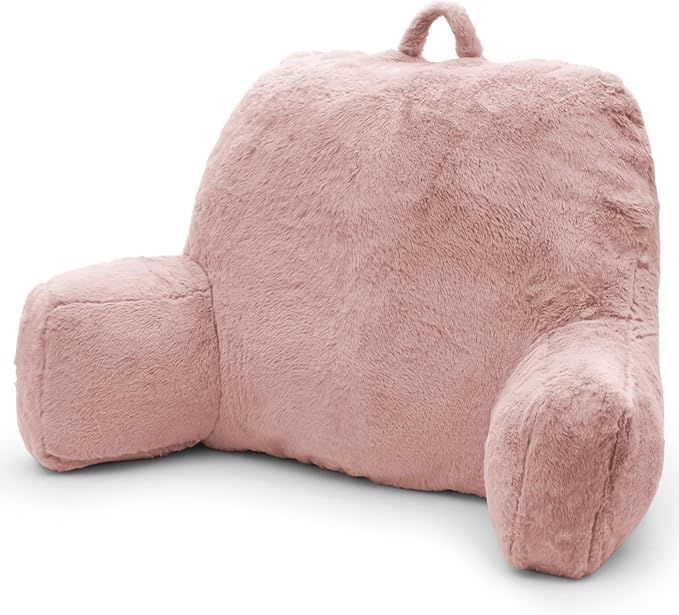 Reading Pillow Large Bed Pillow,Backrest with Arms, Back Support for Sitting Up in Bed, Couch for Lounging Bedrest,Pink