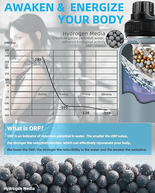 30oz Stainless Steel Portable Alkaline Filter Water Bottle, Creates Up To 9+ Ph Of Quality Water, Sports Travel Water Bottle, Removes Water Impurities（grey）