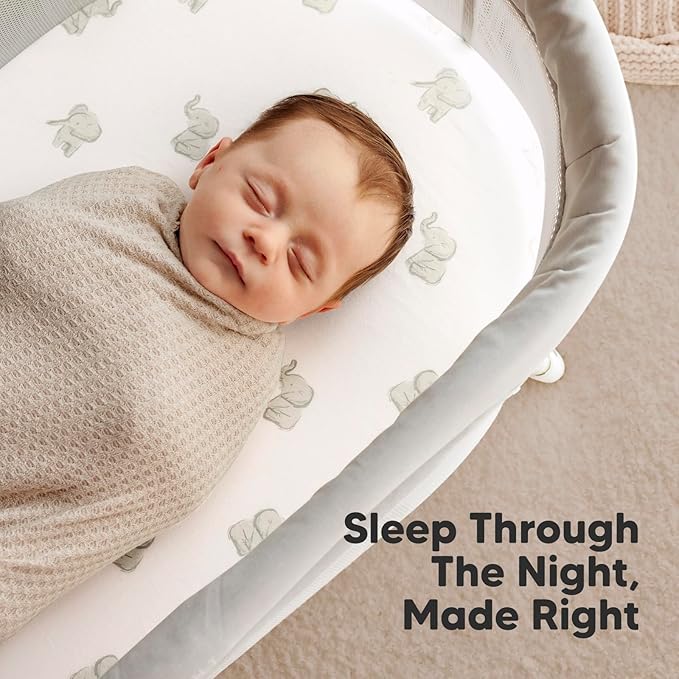 2-Pack Organic Bassinet Sheets for Girls, Boys - 100% Cotton Bassinet Mattress Sheets Compatible with Halo Bassinest Swivel Sleeper, Graco, Baby Delight, Chicco, Unisex Fitted Bassinet Sheets (Elly)