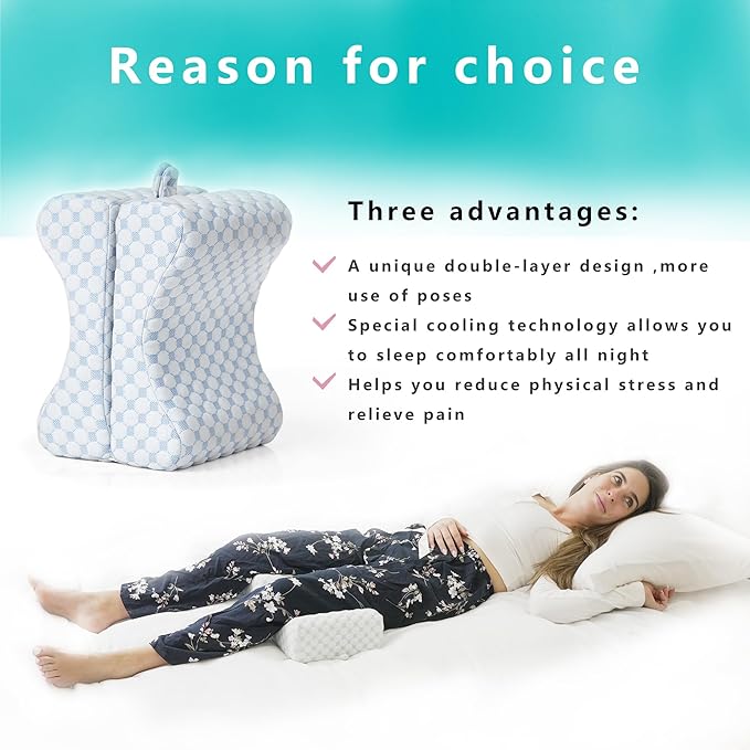 ACCURATEX Knee Pillow for Side Sleepers - Adjustable Leg Pillow for Side Sleeping,Cooling Gel Memory Foam Knee Pillows for Hip Pain,Leg Support Pillow for Sciatica Back Knees Joints Pain Relief