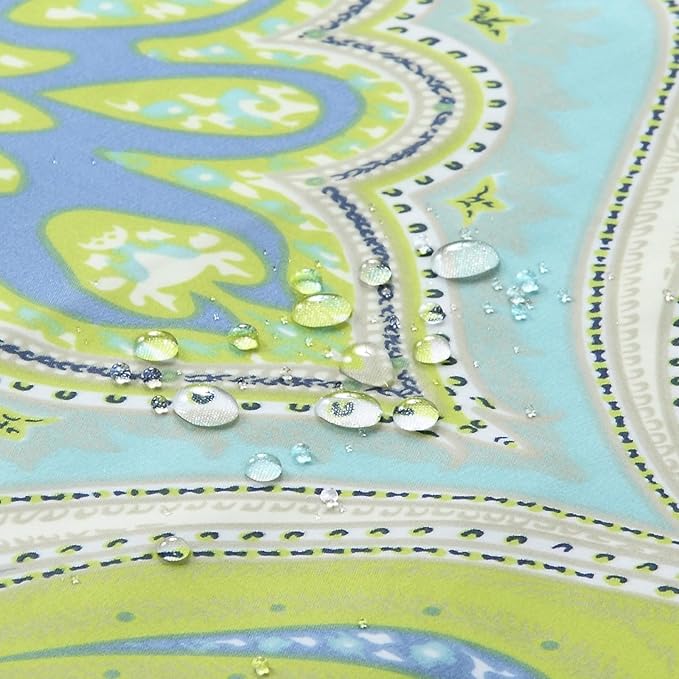 Medina Saffron Damask Blue Fabric Printed Green Waterproof Polyester Shower Curtain for Bathroom,Small 54" W x Extra 78" H